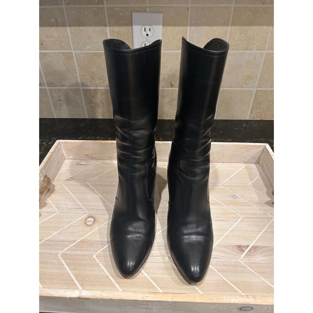 Vintage 90s Cole Haan Italy Black Leather Mid Calf Dress Boots 7B READ